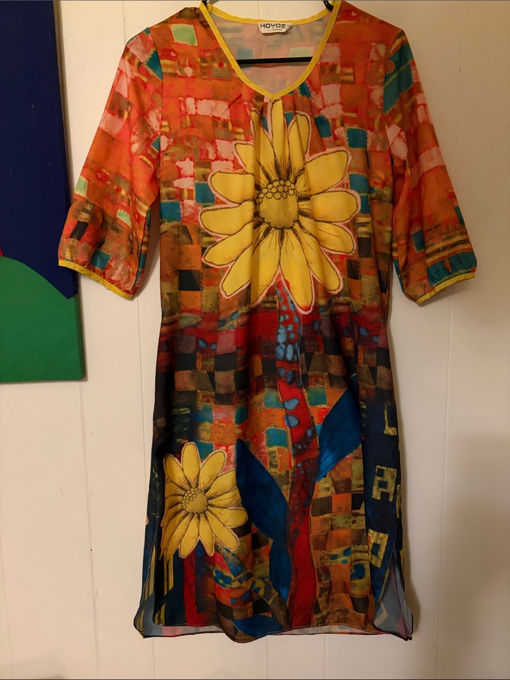 Yellow Floral Dress with Multicolor Abstract Print